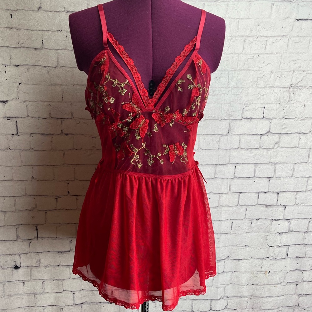 Sheer mesh red nightgown with butterflies size medium